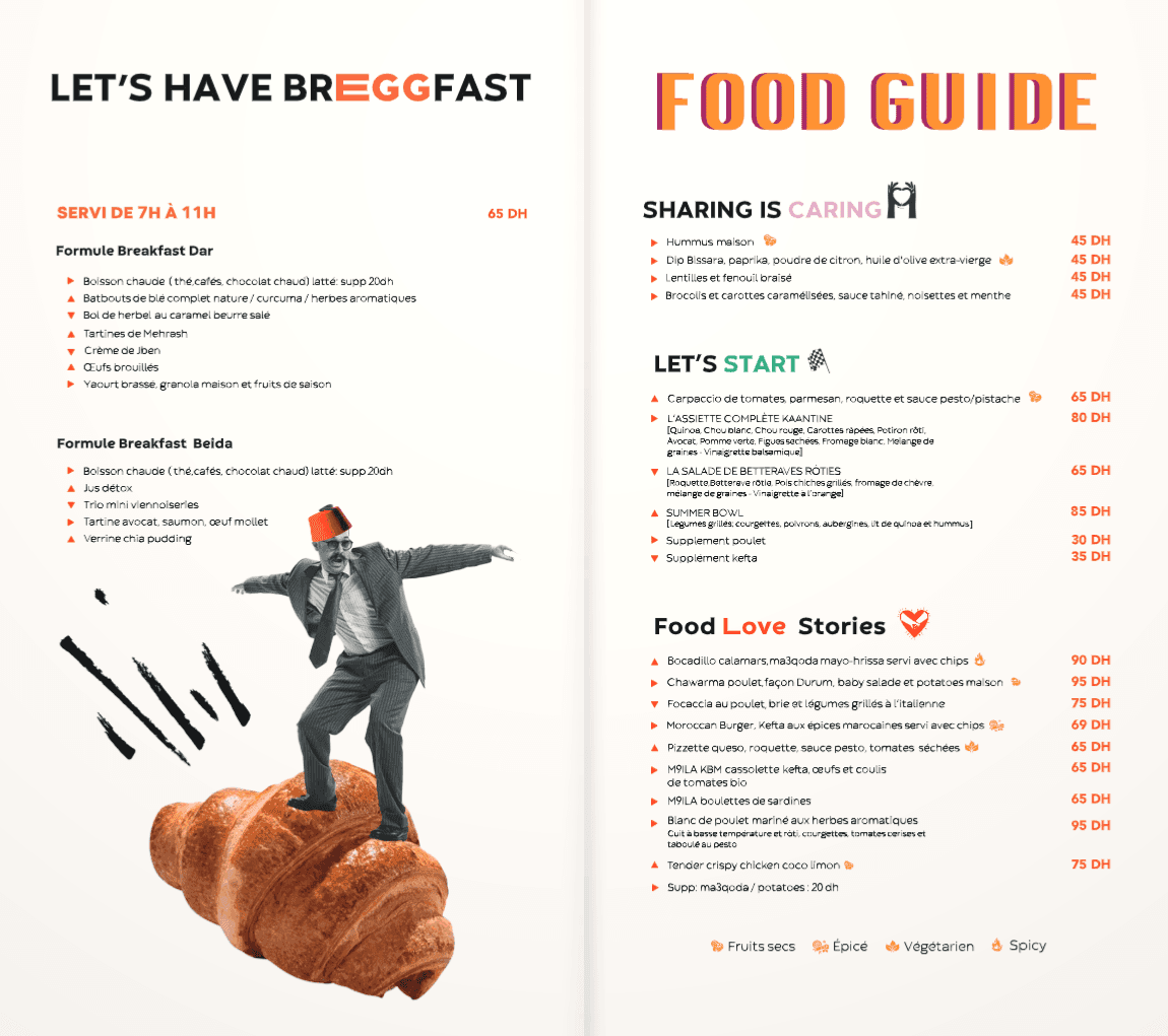 Digital Moroccan café breakfast menu example on Dir.Menu